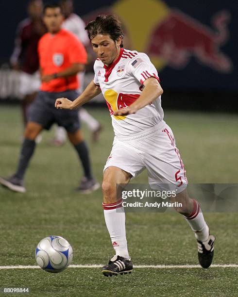 Albert Celades of the New York Red Bulls plays the ball against the Colorado Rapids during their game at Giants Stadium on May 30, 2009 in East...