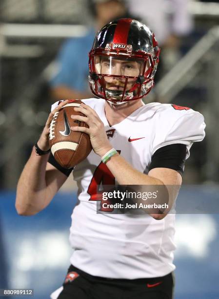 Drew Eckels of the Western Kentucky Hilltoppers warms up prior to the game against the Florida International Golden Panthers on November 24, 2017 at...