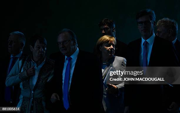 German Chancellor Angela Merkel and Stuttgart's mayor Fritz Kuhn, German Environment Minister Barbara Hendricks, Saxony-Anhalt's State Premier Reiner...