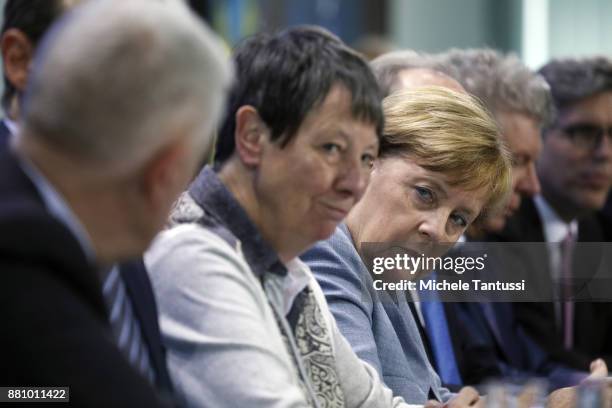 Fritz Kuhn, Mayor of Stuttgart, Michael Mueller, Mayor of Berlin, German Environment Minister Barbara Hendricks, German chancellor Angela Merkel,...