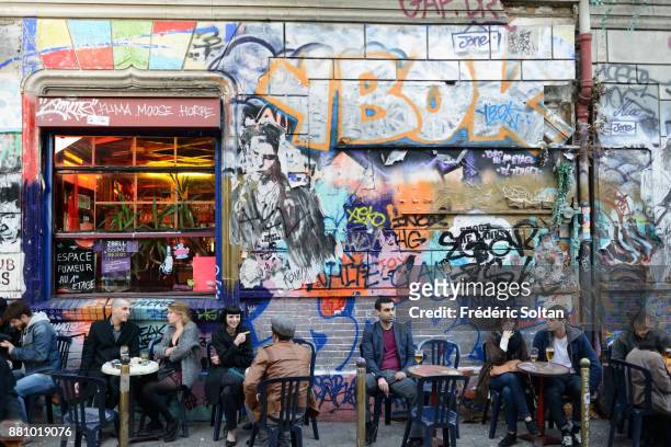 Paris 20th district, Graffitis and mural painting in the Belleville Quarter on October 20, 2015 in Paris, France.