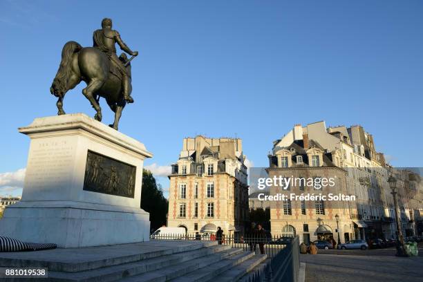 Equestrian statue of Henry IV on the "Pont Neuf" in Paris on October 20, 2015 in Paris, France.