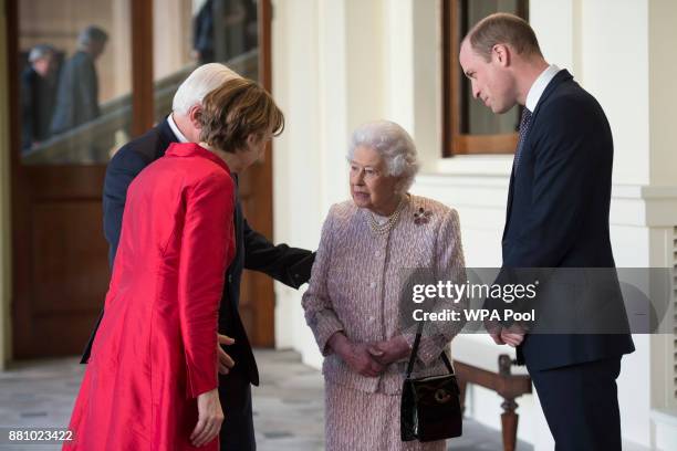 Queen Elizabeth II and Prince William, Duke of Cambridge greet the President of Germany Frank-Walter Steinmeier and his wife Elke Budenbender outside...