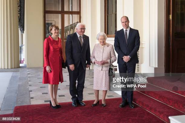 Queen Elizabeth II and Prince William, Duke of Cambridge greet the President of Germany Frank-Walter Steinmeier and his wife Elke Budenbender outside...
