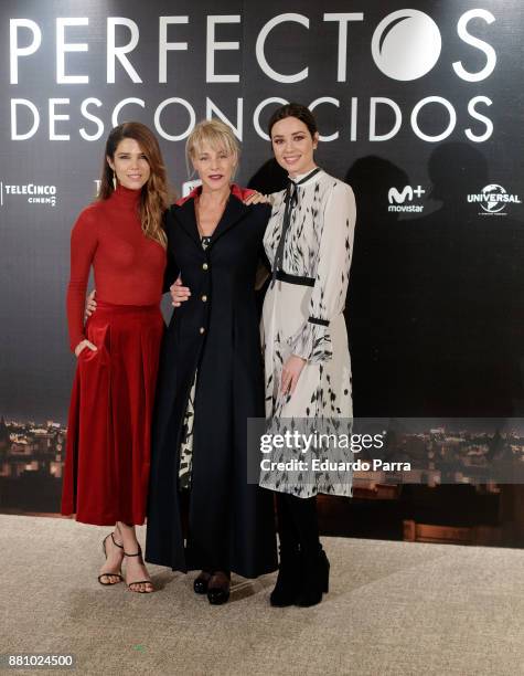 Actresses Juana Acosta, Belen Rueda and Dafne Fernandez attend 'Perfectos Desconocidos' photocall at the Hesperia Hotel on November 28, 2017 in...