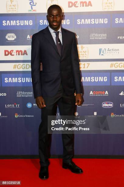 Senegalese defender Kalidou Koulibaly of Napoli SSC received the Italian Football Association award as one of the best defenders in the Italian...