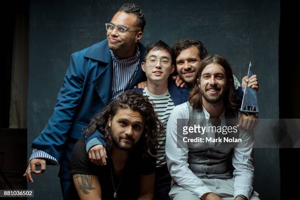 Gang of Youths pose for a portrait with an ARIA for Apple Music Album Of The Year, Best Group, and Best Rock Album during the 31st Annual ARIA Awards...