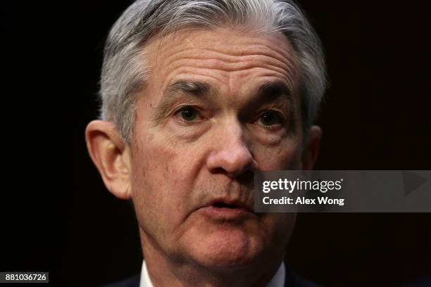 Chairman of the Federal Reserve nominee Jerome Powell testifies during his confirmation hearing before the Senate Banking, Housing and Urban Affairs...