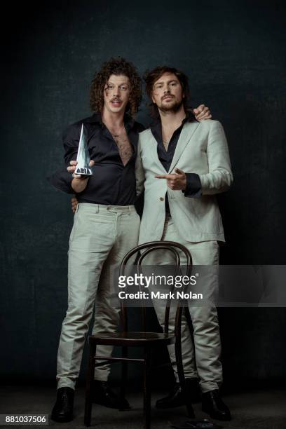 Adam Hyde and Reuben Styles of Peking Duk pose for a portrait with an ARIA for Apple Music Song of The Year during the 31st Annual ARIA Awards 2017...