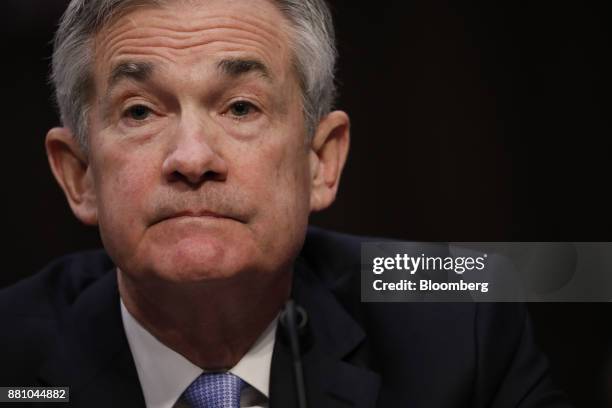 Jerome Powell, chairman of the U.S. Federal Reserve nominee for U.S. President Donald Trump, testifies at a Senate Banking Committee confirmation...