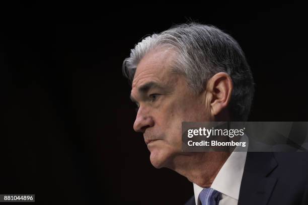 Jerome Powell, chairman of the U.S. Federal Reserve nominee for U.S. President Donald Trump, testifies at a Senate Banking Committee confirmation...