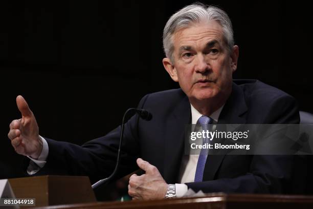 Jerome Powell, chairman of the U.S. Federal Reserve nominee for U.S. President Donald Trump, testifies at a Senate Banking Committee confirmation...