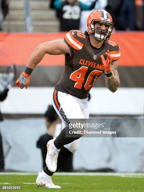 Fullback Danny Vitale of the Cleveland Browns runs downfield to block on a kickoff in the first quarter of a game on November 19, 2017 against the...