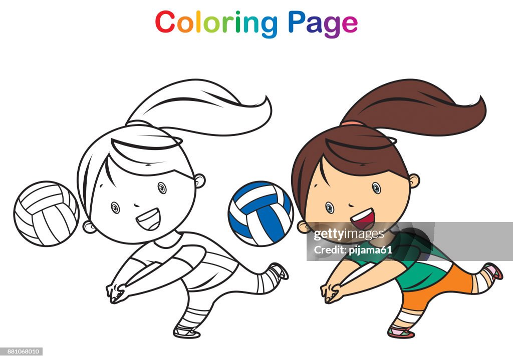Coloring book: girl playing volleyball