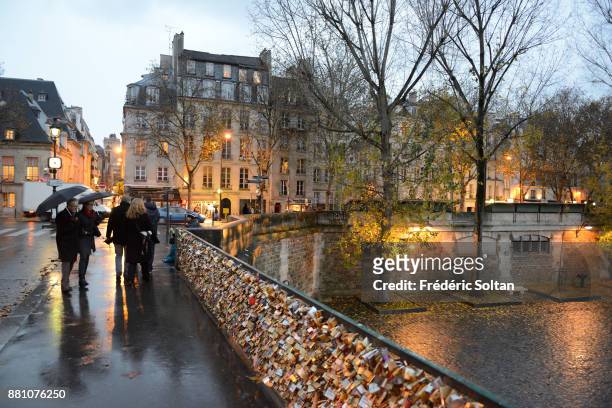 Locks hung by lovers on the "Pont de l'archevêché", in Paris on October 20, 2015 in Paris, France.