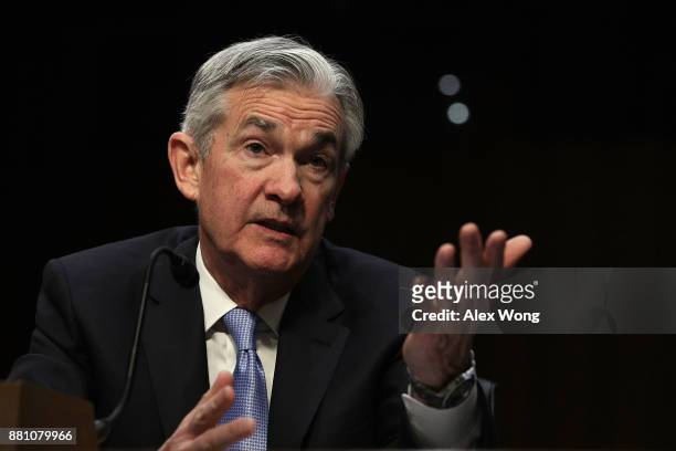 Chairman of the Federal Reserve nominee Jerome Powell testifies during his confirmation hearing before the Senate Banking, Housing and Urban Affairs...