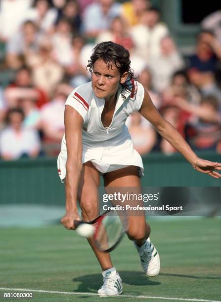 Evonne Goolagong Cawley of Australia in action during the Wimbledon Lawn Tennis Championships at the All England Lawn Tennis and Croquet Club, circa...