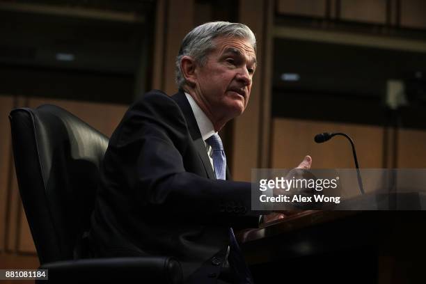 Chairman of the Federal Reserve nominee Jerome Powell testifies during his confirmation hearing before the Senate Banking, Housing and Urban Affairs...