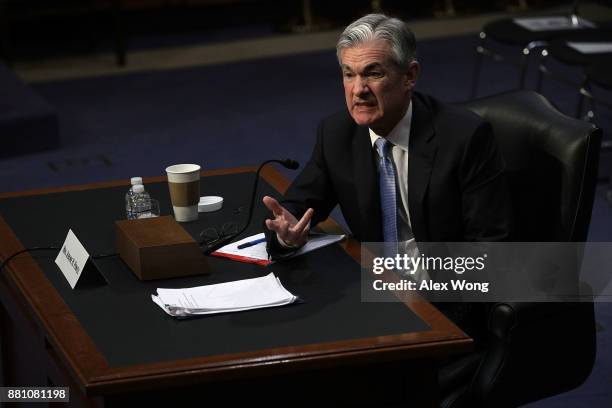 Chairman of the Federal Reserve nominee Jerome Powell testifies during his confirmation hearing before the Senate Banking, Housing and Urban Affairs...