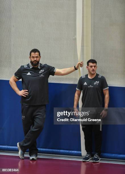 Limerick , Ireland - 28 November 2017; Ireland defence coach Andy Farrell, left, and Munster performance analyst George Murray during Munster Rugby...