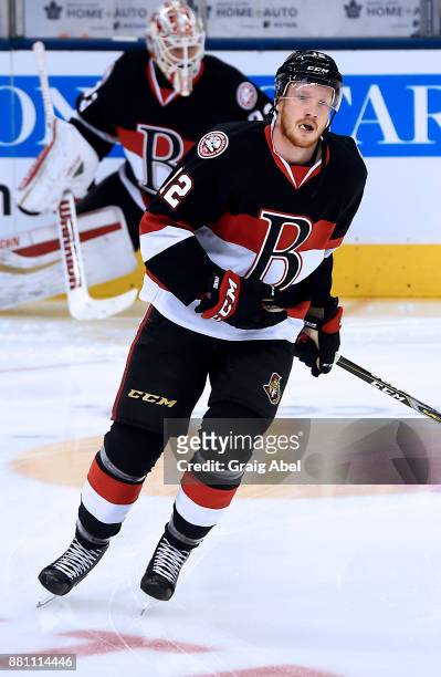 Jack Rodewald of the Belleville Senators skates in warmup prior to a game against the Toronto Marlies on November 25, 2017 at Air Canada Centre in...