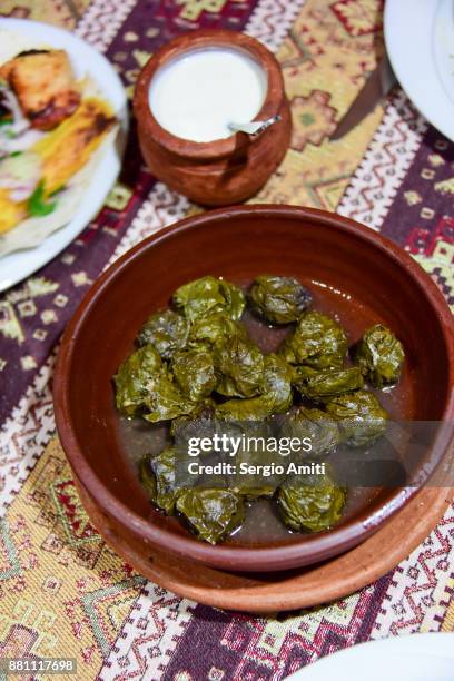 azerbaijani stuffed grape leaves - baku 2017 stock-fotos und bilder