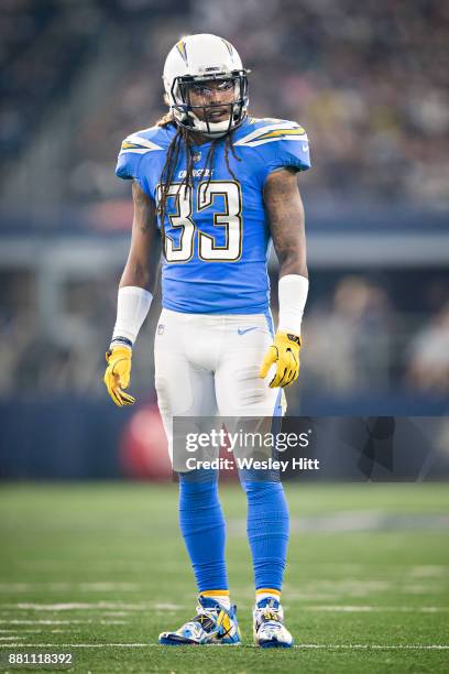 Tre Boston of the Los Angeles Chargers on the field during a game against the Dallas Cowboys at AT&T Stadium on November 23, 2017 in Arlington,...