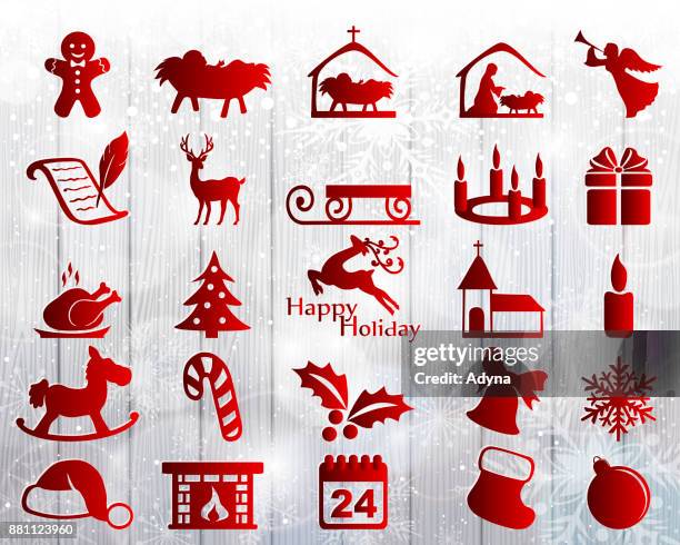 christmas icon set - fireplace background stock illustrations