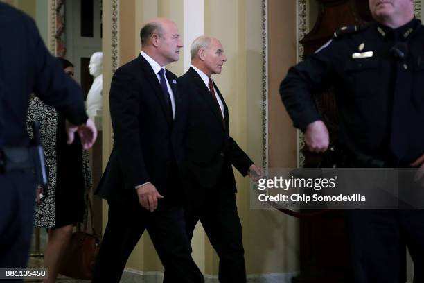 White House National Economic Council Director Gary Cohn and Chief of Staff John Kelly arrive for the weekly Senate Republican Policy Committee...