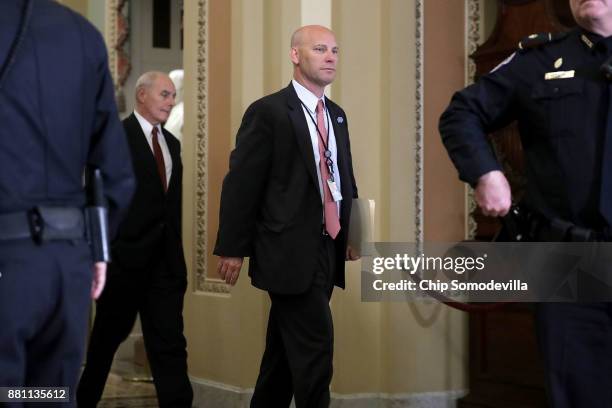 White House Chief of Staff John Kelly and White House Director of Legislative Affairs Marc Short arrive for the weekly Senate Republican Policy...