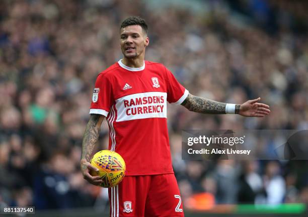 Marvin Johnson of Middlesbrough during the Sky Bet Championship match between Leeds United and Middlesbrough at Elland Road on November 19, 2017 in...