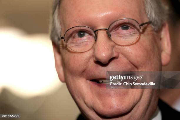 Senate Majority Leader Mitch McConnell talks with reporters following the weekly Senate Republican Policy Committee luncheon in the U.S. Capitol...