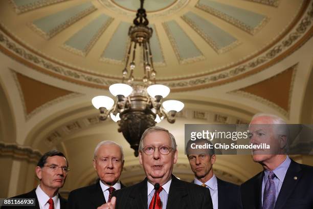 Sen. John Barrasso , Senate Finance Committee Chairman Orrin Hatch , Senate Majority Leader Mitch McConnell , Sen. John Thune and Senate Majority...