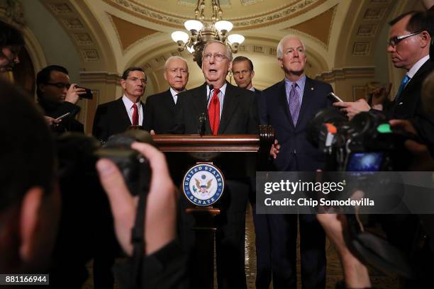 Sen. John Barrasso , Senate Finance Committee Chairman Orrin Hatch , Senate Majority Leader Mitch McConnell , Sen. John Thune and Senate Majority...