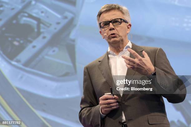 Peter Schwarzenbauer, member of the management board at Bayerische Motoren Werke AG , speaks during AutoMobility LA ahead of the Los Angeles Auto...