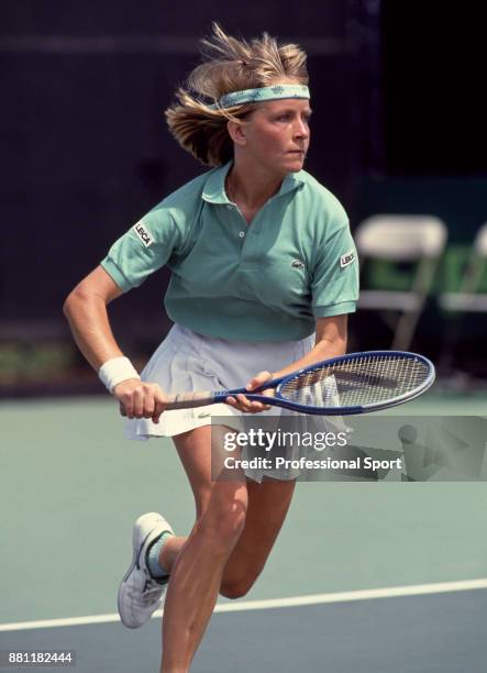 Isabelle Demongeot of France in action during the Lipton International Players Championships at the Tennis Center at Crandon Park in Key Biscayne,...