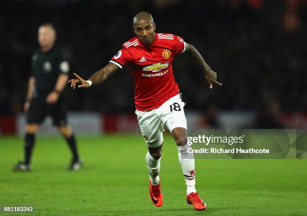 Ashley Young of Manchester United celebrates scoring the 2nd goal during the Premier League match between Watford and Manchester United at Vicarage...