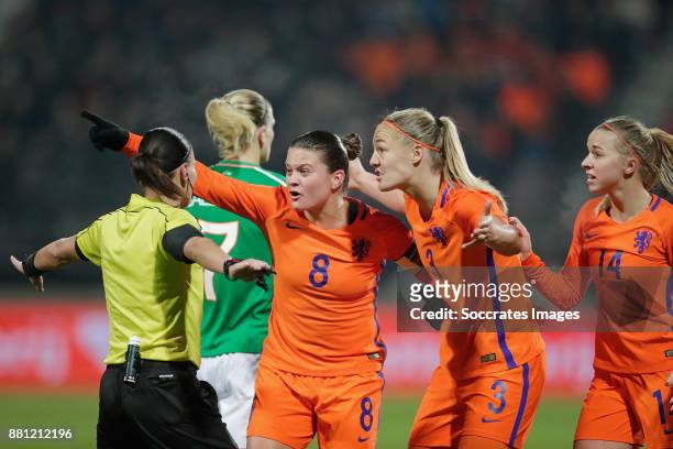 Sherida Spitse of Holland Women, Stefanie van der Gragt of Holland Women, Jackie Groenen of Holland Women showing their frustration to referee...