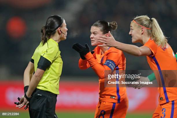Sherida Spitse of Holland Women, Stefanie van der Gragt of Holland Women showing their frustration to referee Aanastasia Pustovoitova after not given...