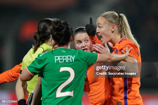 Sherida Spitse of Holland Women, Stefanie van der Gragt of Holland Women showing their frustration to referee Aanastasia Pustovoitova after not given...