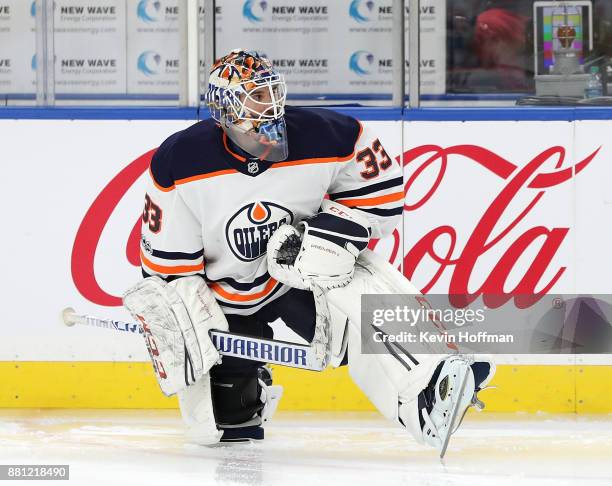 Cam Talbot of the Edmonton Oilers during the game against the Buffalo Sabres at the KeyBank Center on November 24, 2017 in Buffalo, New York.