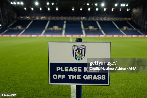 General view of the Keep off the Grass pitch sign at The Hawthorns during the Premier League match between West Bromwich Albion and Newcastle United...