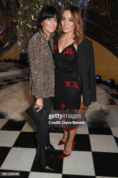 Claudia Winkleman and Narmina Marandi attend Claridge's Christmas Tree Party 2017, designed by Karl Lagerfeld, on November 28, 2017 in London, United...