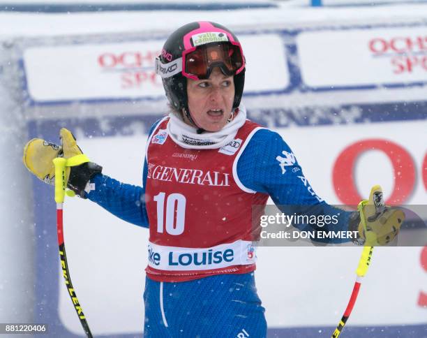 Elena Fanchini of Italy finishes her run during training for the FIS Ski World Cup Women's Downhill November 28, 2017 in Lake Louise, Alberta.