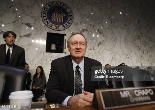 Senator Mike Crapo, a Republican from Idaho, arrives to a Senate Banking Committee confirmation hearing with Jerome Powell, chairman of the U.S....