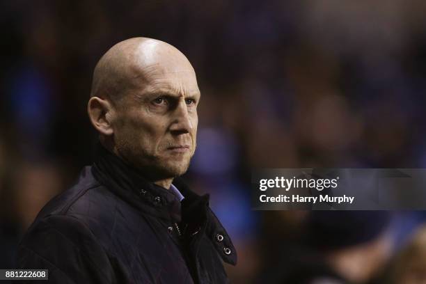 Jaap Stam, Manager of Reading looks on prior to the Sky Bet Championship match between Reading and Barnsley at Madejski Stadium on November 28, 2017...