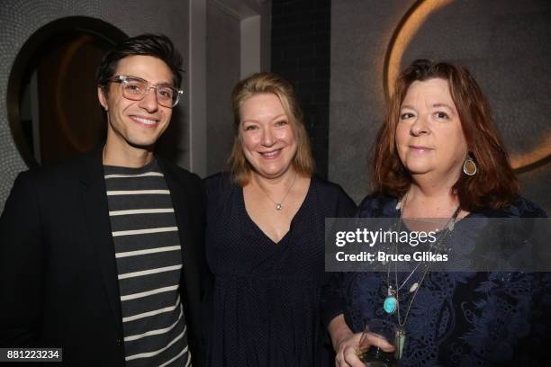 Gideon Glick, Kristine Nielsen and Theresa Rebeck pose at the Second Annual Feast Gala in support of Teens for Food Justice at La Sirena on November...