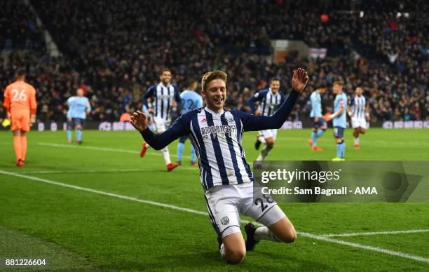 Sam Field of West Bromwich Albion celebrates after scoring a goal to make it 2-0 during the Premier League match between West Bromwich Albion and...