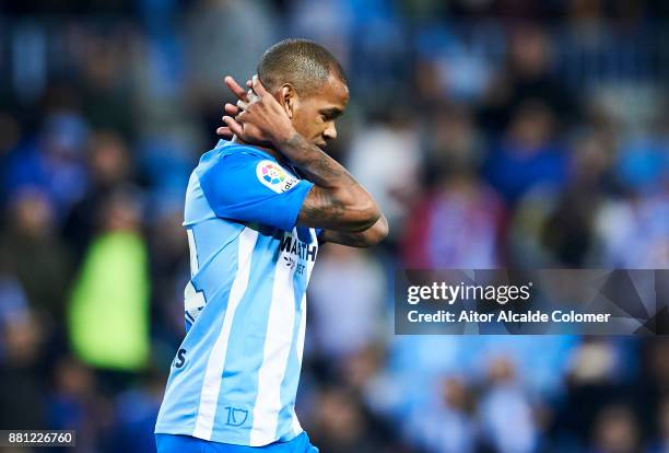 Diego Rolan of Malaga CF reacts during the Copa del Rey match between Malaga CF and Numancia at La Rosaleda Stadium on November 28, 2017 in Malaga,...