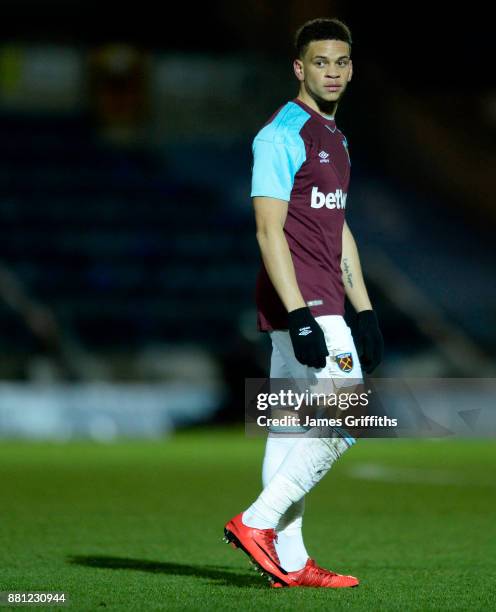 Marcus Browne of West Ham United in action during the Checkatrade Trophy match between Wycombe Wanderers and West Ham United U21 at Adams Park on...